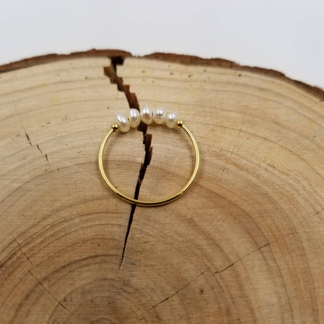 Natural Freshwater Pearl Titanium Steel Ring