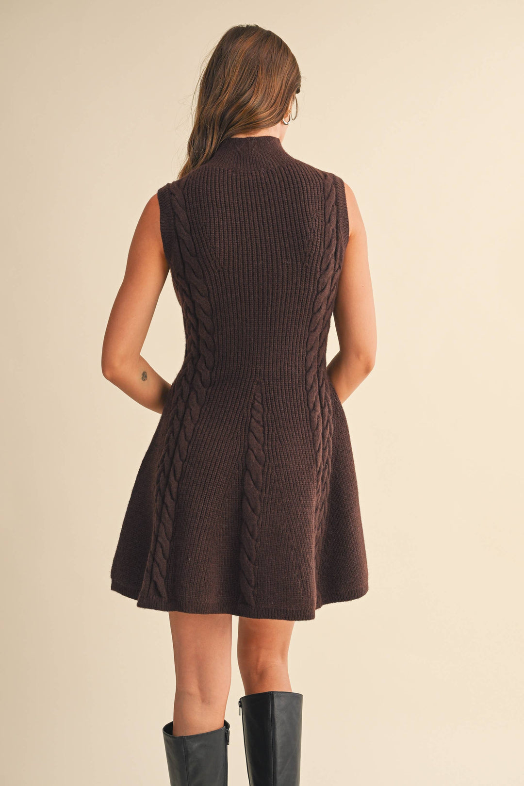 Mock neck cable knit mini dress