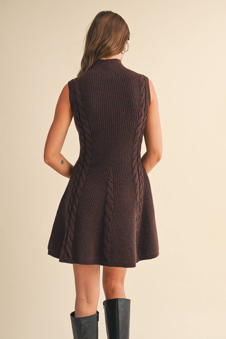 Mock neck cable knit mini dress