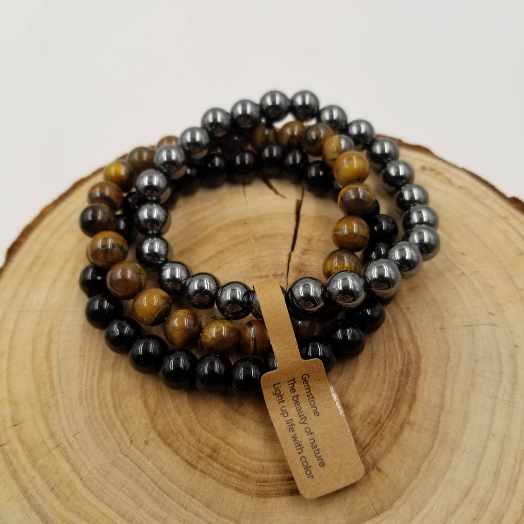 Obsidian & Tiger Eye Stone Beads Set Of 3