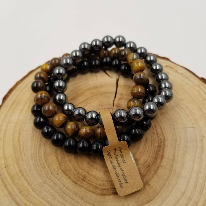 Obsidian & Tiger Eye Stone Beads Set Of 3