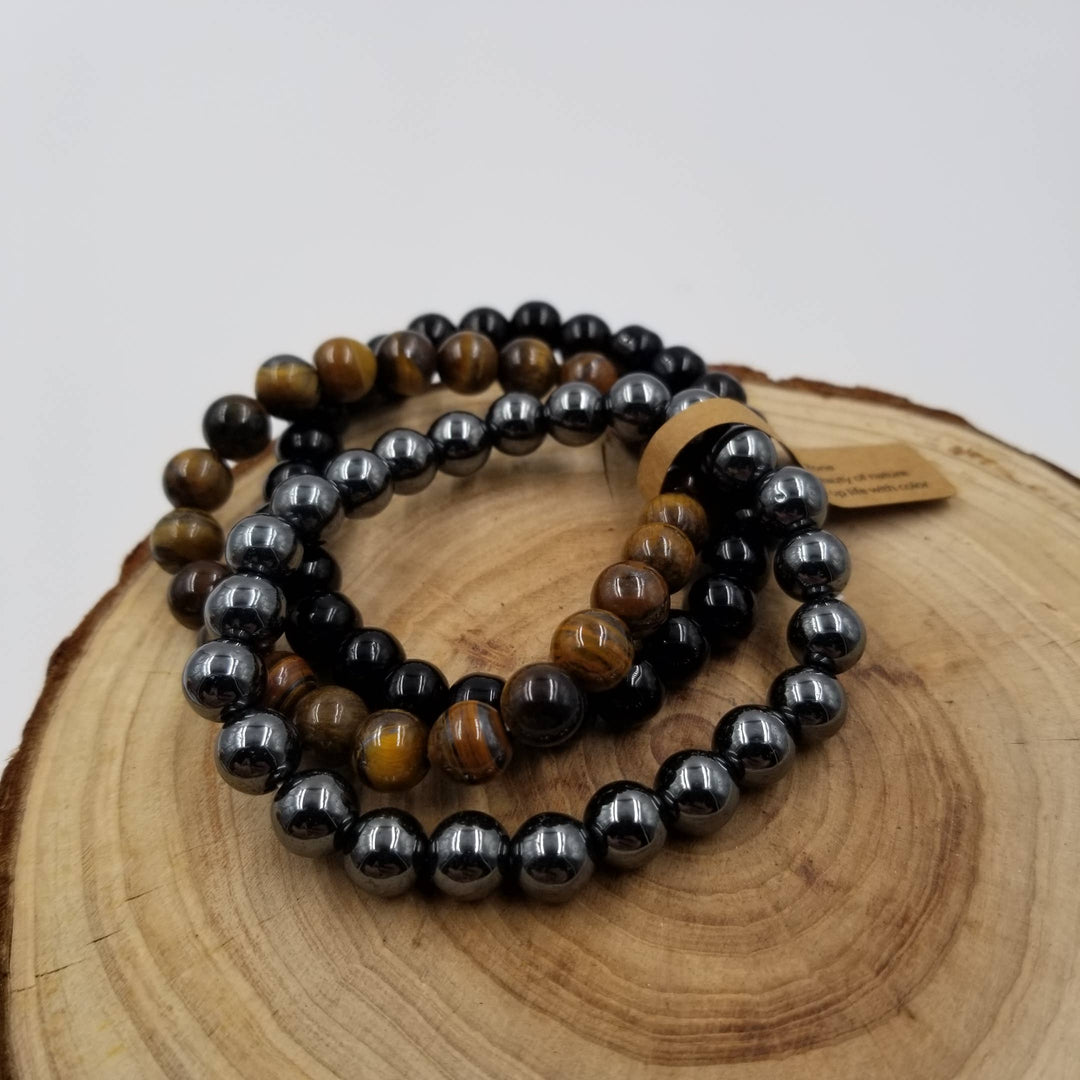 Obsidian & Tiger Eye Stone Beads Set Of 3