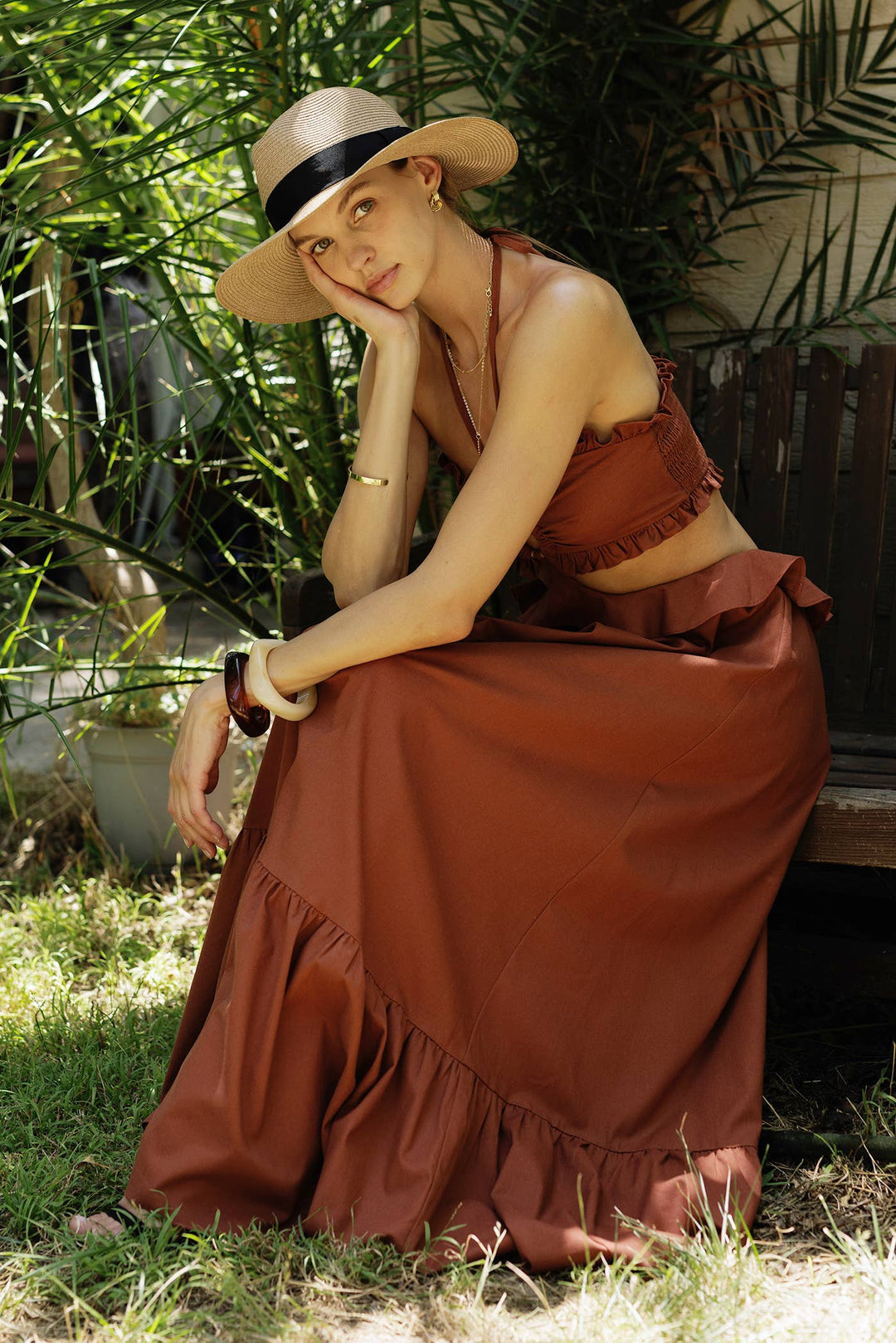 Cut-Out Ruffled Maxi Halter Dress