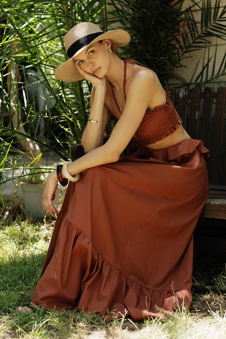Cut-Out Ruffled Maxi Halter Dress