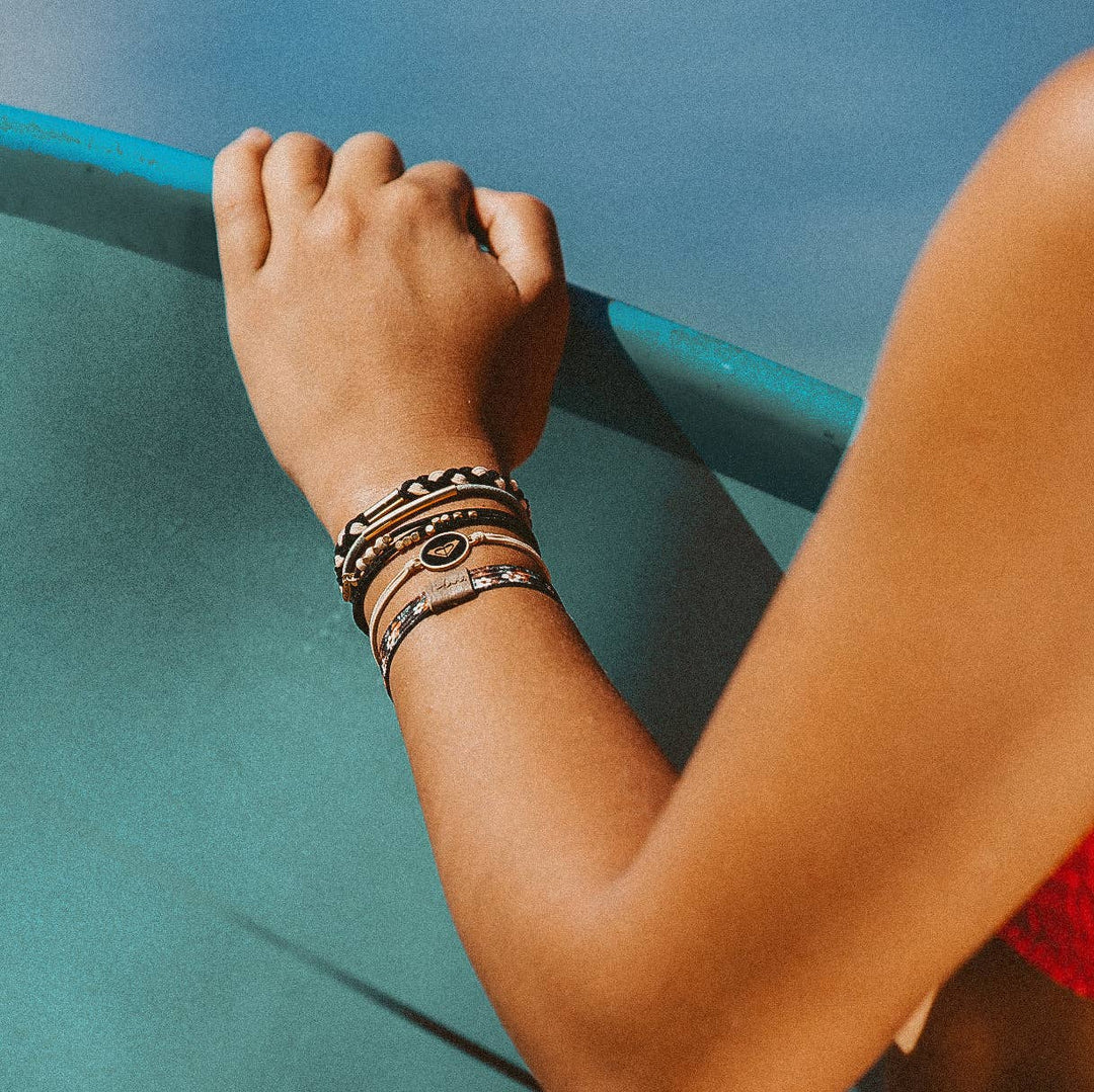 "Roxy Coastal Drift" Black and Neutral Beachy Vibe Hair Tie Bracelets