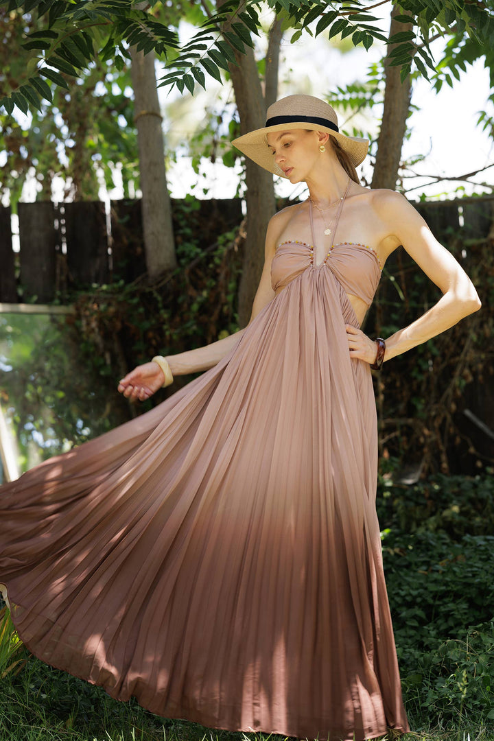 Ombré Pleated Maxi Dress