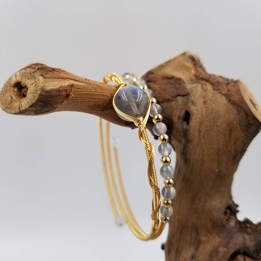 Handmade Wrapped Natural Labradorite Bracelet