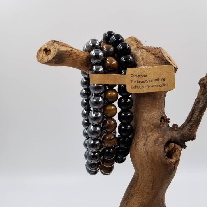 Obsidian & Tiger Eye Stone Beads Set Of 3