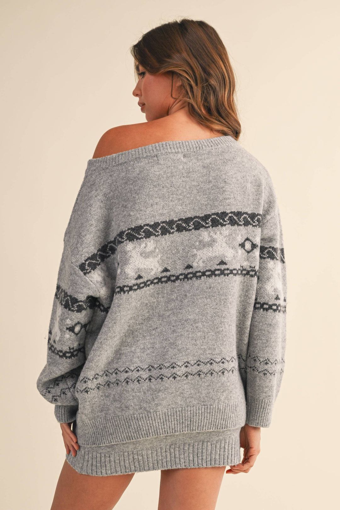 Reindeer off the shoulder sweater & skirt set