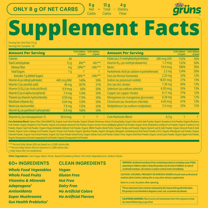 Grüns Kids Superfood Greens Gummies, 14 Servings