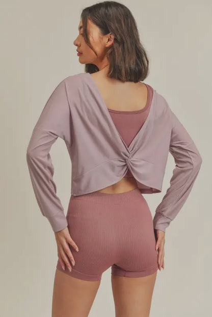 Twist Back Long Sleeve Lavender Top