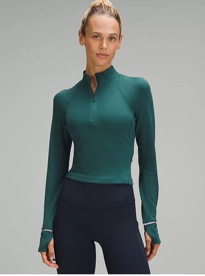 Ribbed Cropped Half Zip