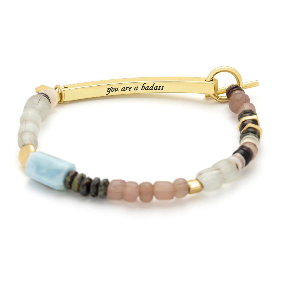 Hidden Message Bracelet - Badass/Larimar/Gold
