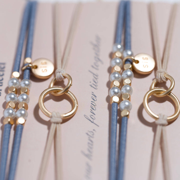 "Sisters" Gold and Pearl Shareable Hair Tie Bracelet Set