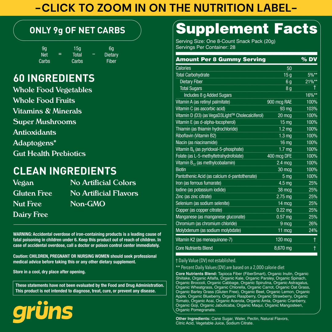 Grüns Adult Superfood Greens Gummies, 3 Servings