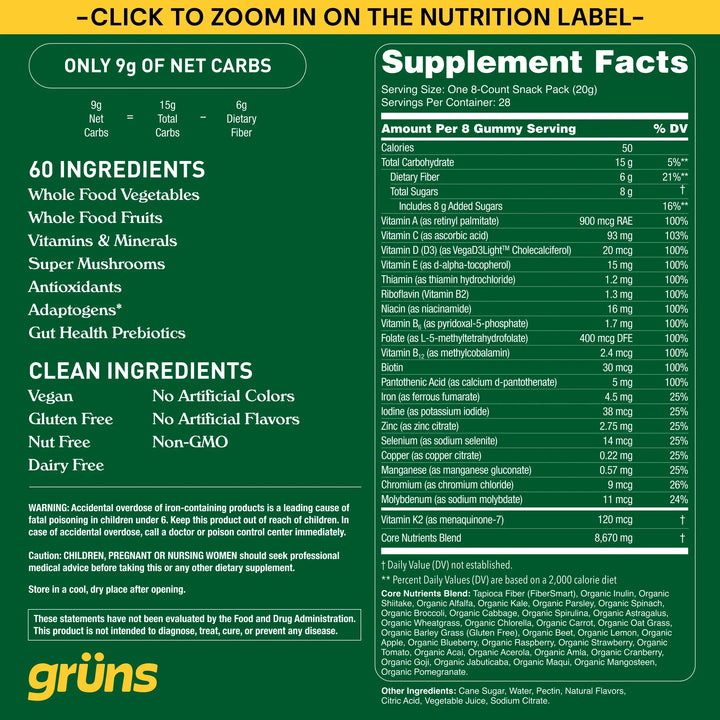 Grüns Adult Superfood Greens Gummies, 3 Servings