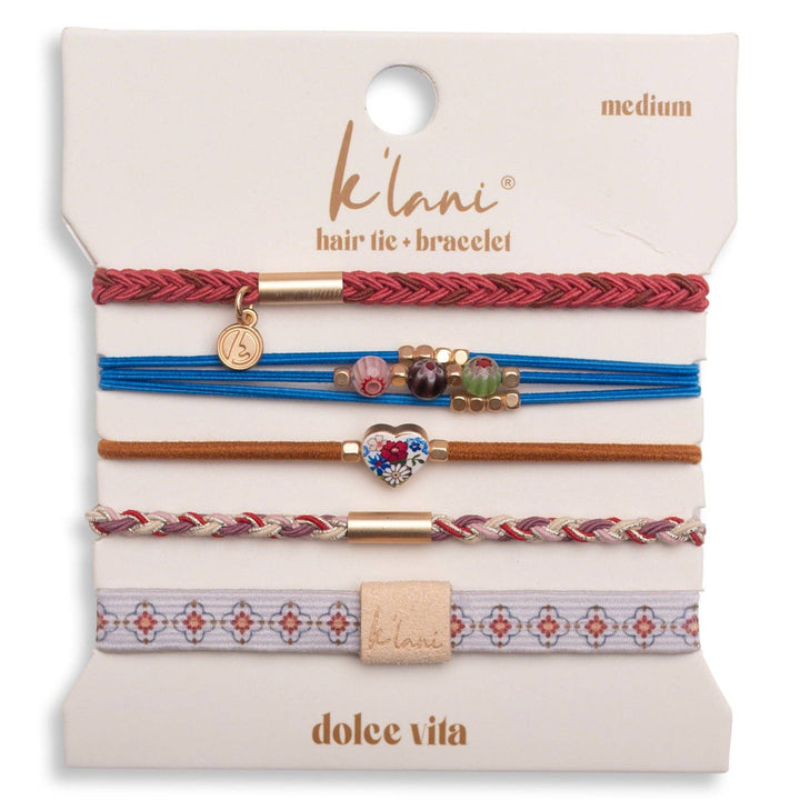 "Dolce Vita" Floral Glass Beads with Gold Accents Hair Tie Bracelets
