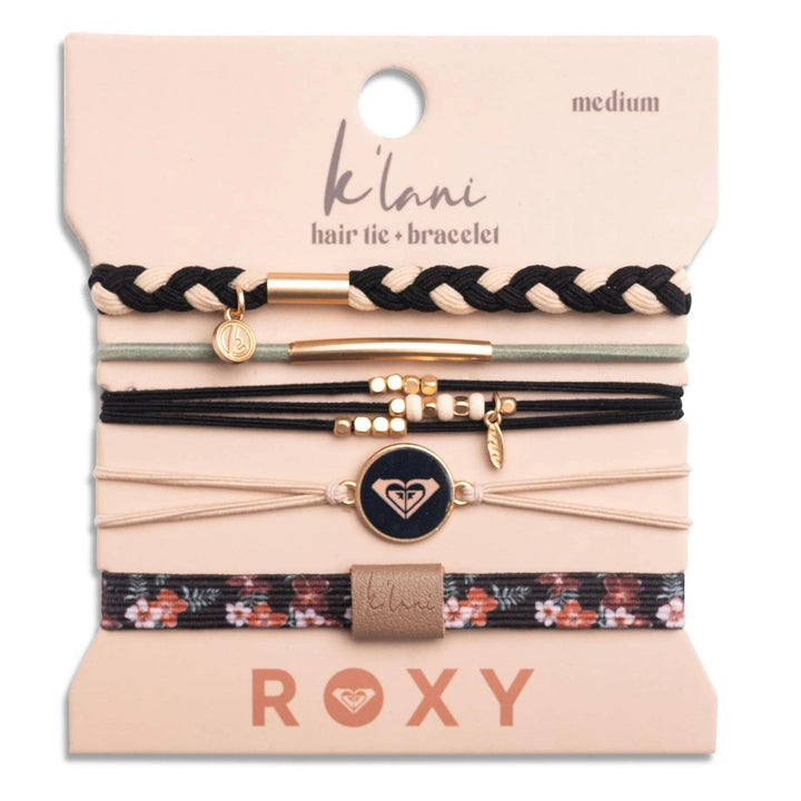 "Roxy Coastal Drift" Black and Neutral Beachy Vibe Hair Tie Bracelets