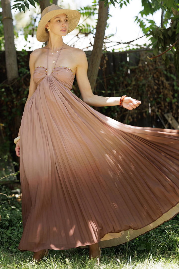 Ombré Pleated Maxi Dress