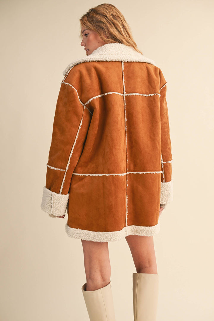 Oversized Suede and sherpa pocketed coat