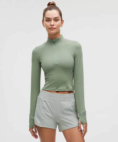 Ribbed Cropped Half Zip